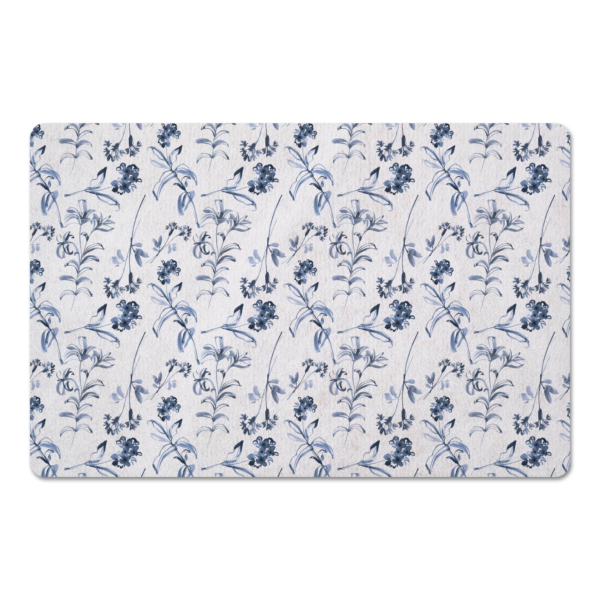 Blue Floral Pattern 27" x 18" Floor Mat